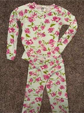 Place Girls Mint & Pink Floral Long Sleeve Pajama Set